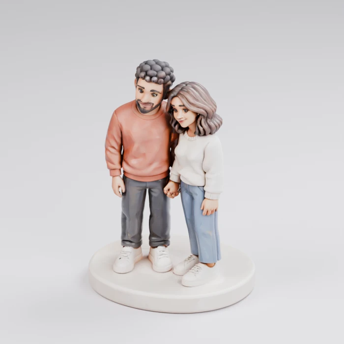 3D design example of a standing couple holding hands on a keepsake base